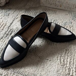 Kelly & Katie Two-Tone Pointed Loafers in Black and White